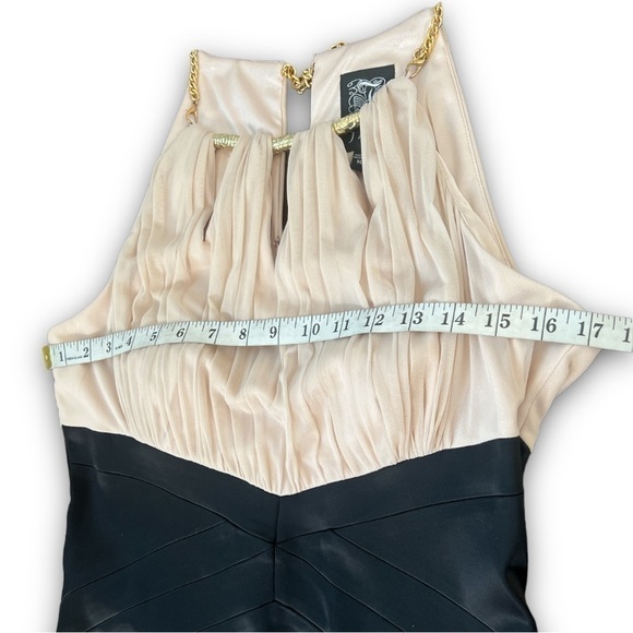 JAX Black & Pink Nude Stretchy Zip Up Dress With Gold Chain Size 10 New - Picture 14 of 16